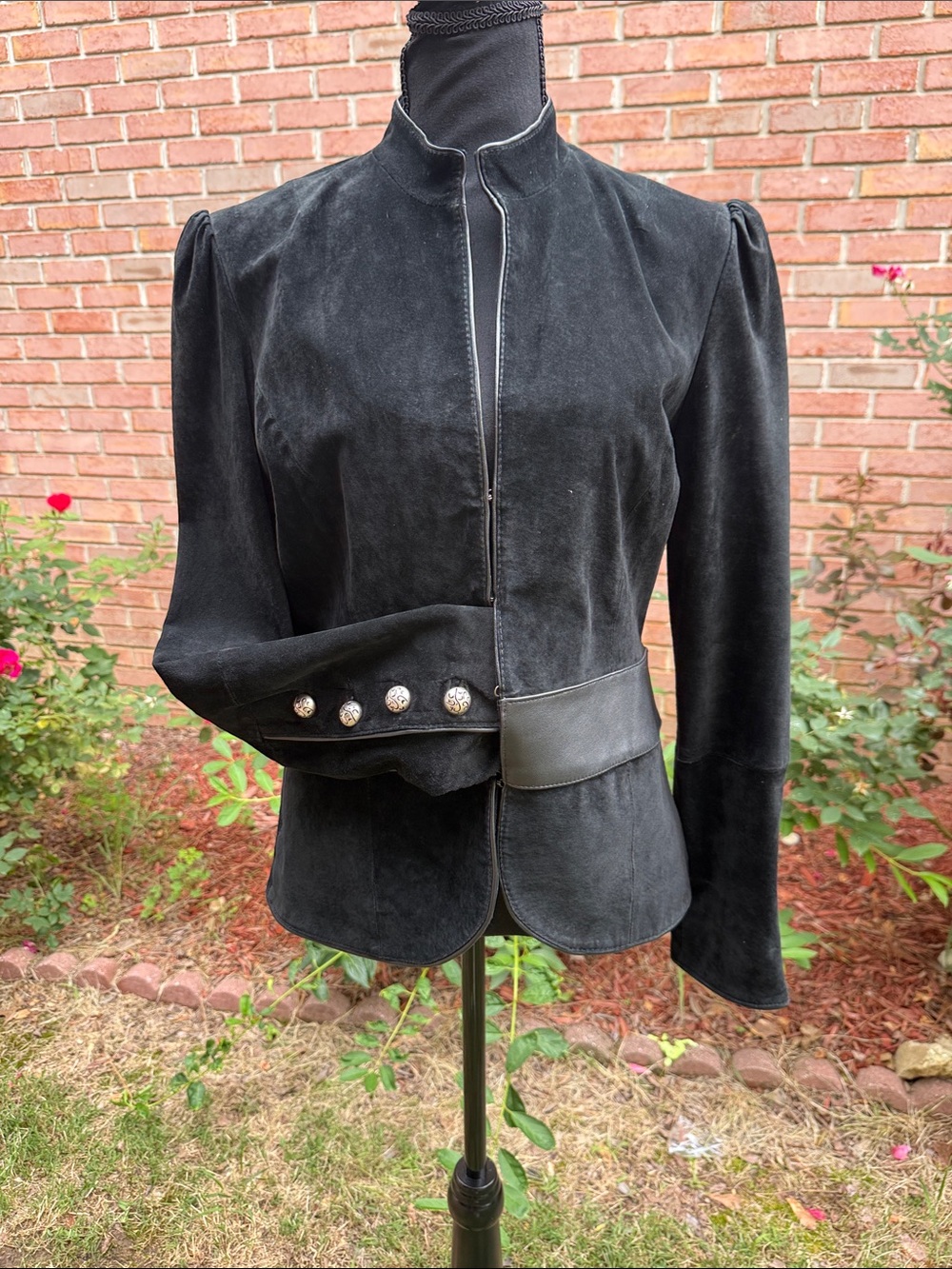 Women's Black Suede Fitted Jacket with Leather Waist Panel